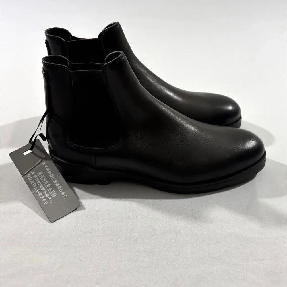 Ermenegildo Zegna Mens Cortina Chelsea Boots Black Leather Slip On Sz 6 Italy
